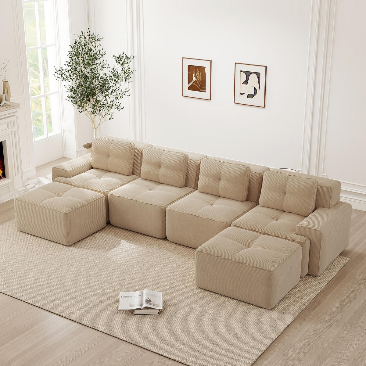 WOHNLANDSCHAFT Cord Beige rutschfest - Beige, Textil (382/69/177cm) - WISHDOR