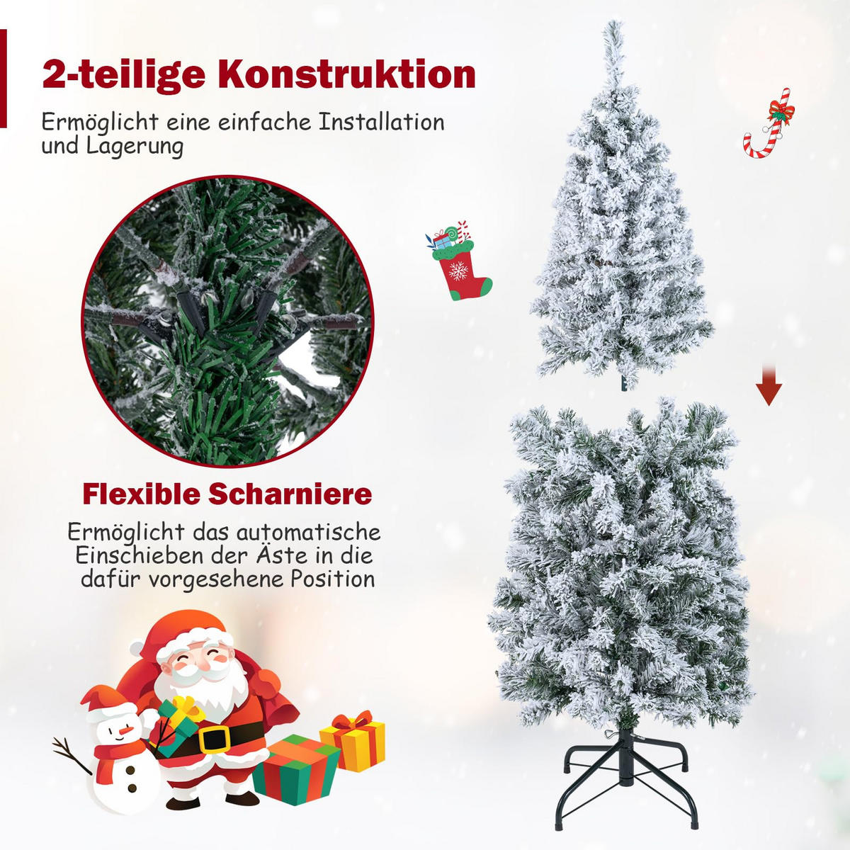 WEIHNACHTSBAUM mit Beleuchtung und Schnee 150 cm grün - Grün, Metall (150cm) - COSTWAY