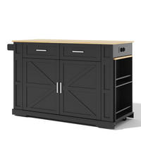 KÜCHENINSEL DE-41365 130(205)/50/93 cm, ausziehbare Arbeitsplatte Schwarz - Schwarz, Holzwerkstoff (130/93/50cm) - ComfortXL
