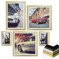 WANDBILDER 5er Set - 50x50 cm & 20x30 cm & 40x60 cm Goldrahmen - Oldtimer in Städten - Goldfarben, Kunststoff (40/60cm) - ArtPrintCave