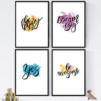 POSTER Set mit 4 glücklich und bunt ‚Happy‘ A4 Rahmenlos - Klar, Papier (29.7/3cm) - Nacnic