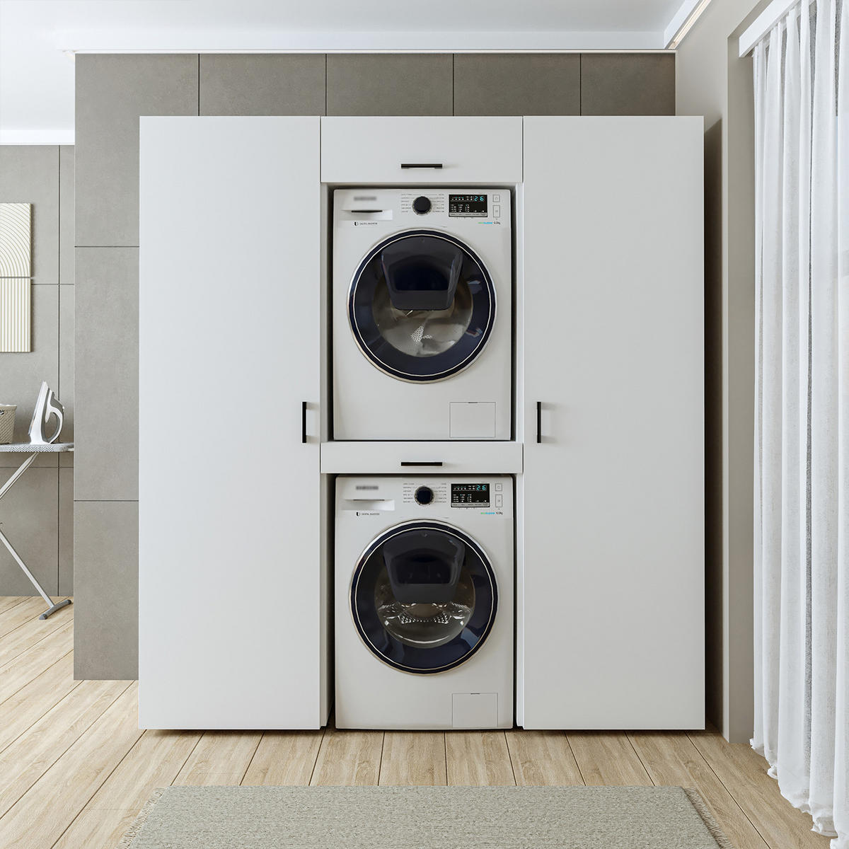 WASCHMASCHINENSCHRANK DUO-I 187cm Breit, 205cm Hoch - Weiß, Holzwerkstoff (187/205/67cm)