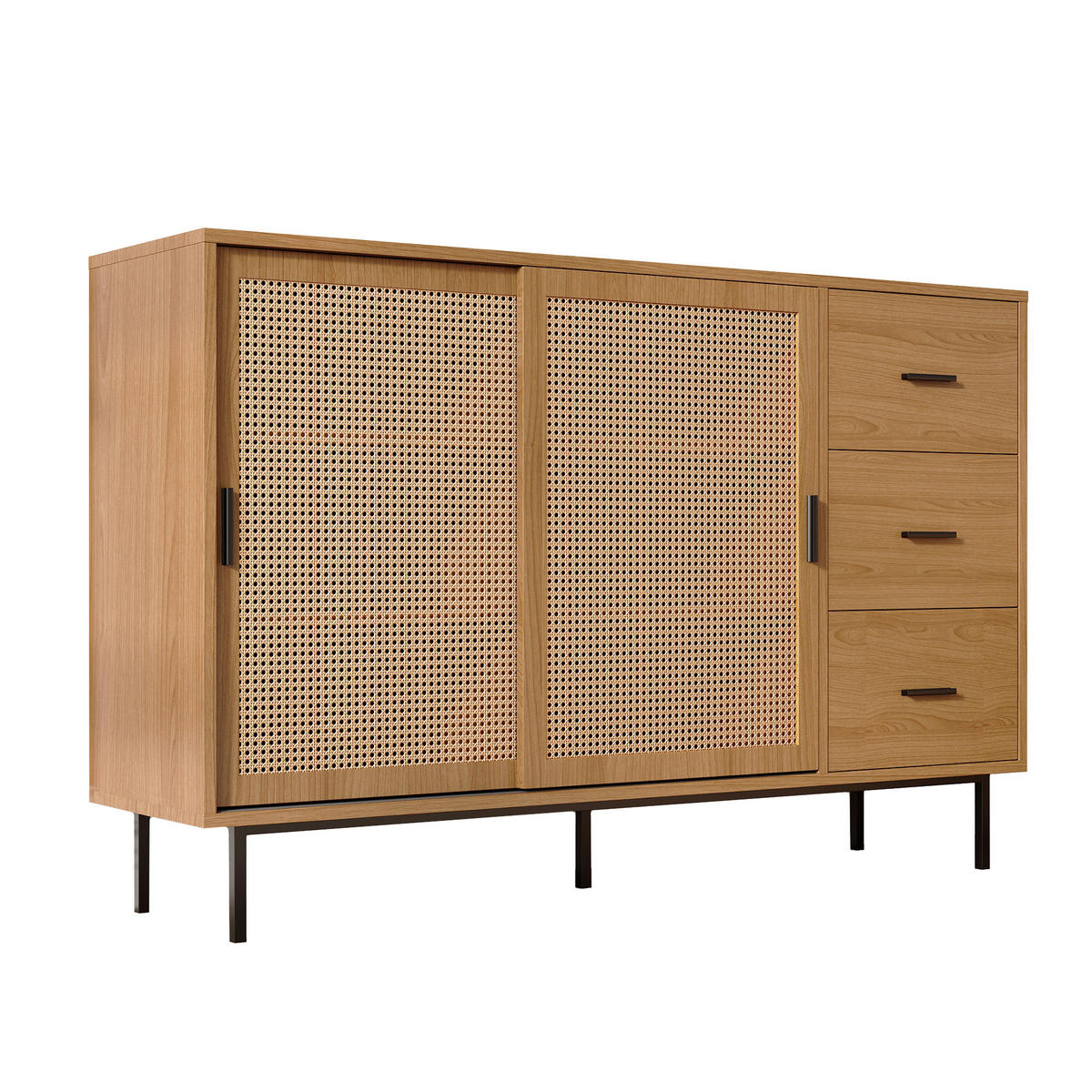 SIDEBOARD 2 Schiebetüren, 3 Schubladen, verstellbare Regale Wohnzimmer & Esszimmer Aufbewahrung - Braun, Holzwerkstoff (140/91/37cm) - Urban Meuble