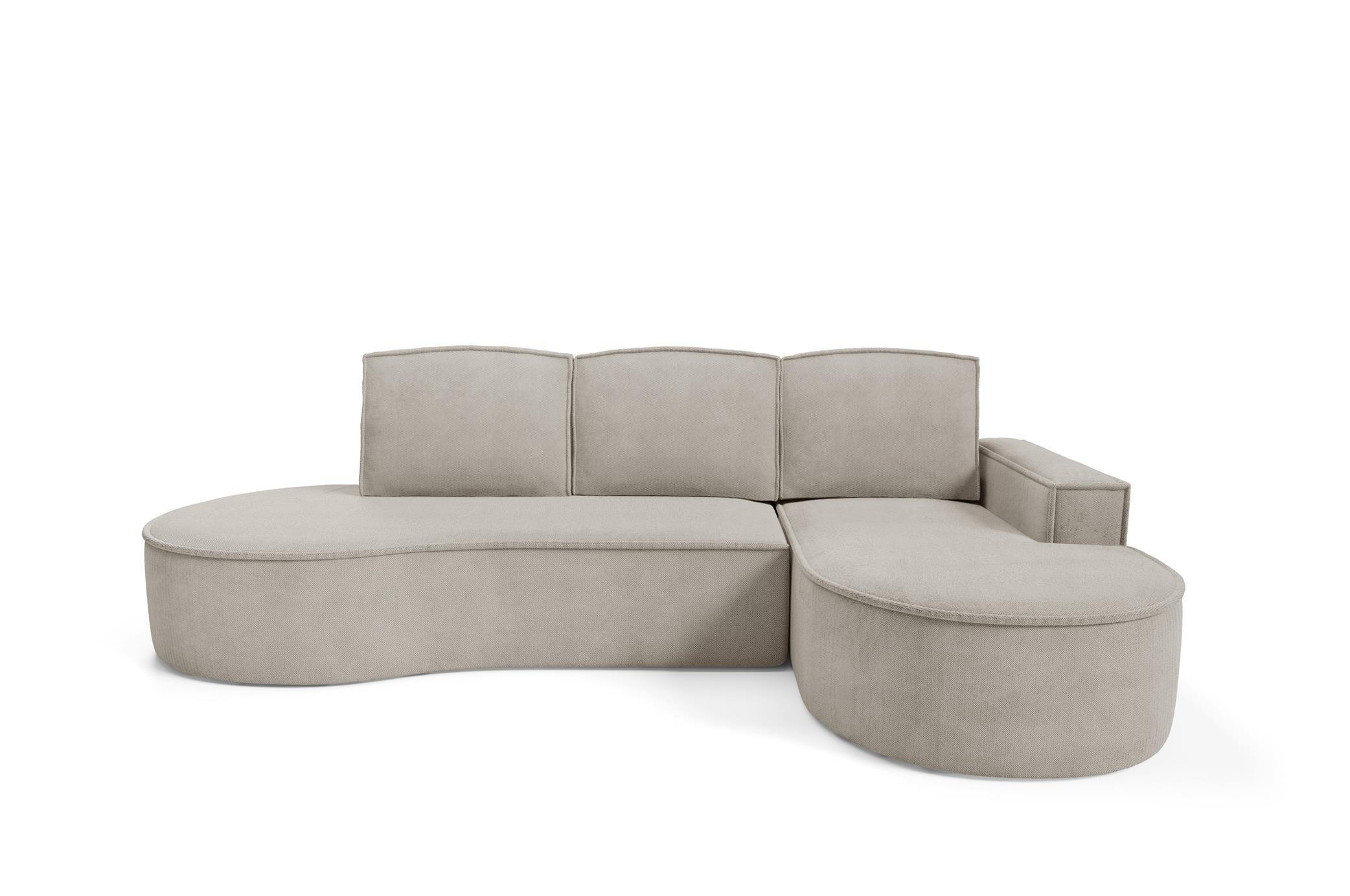 ECKSOFA Flow Kalt Beige, mit Schlaffunktion und Kissen in Curio Stoff, rechte seite - Beige, Holzwerkstoff/Textil (277/157cm) - Bettso