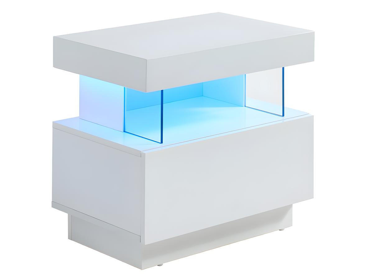 NACHTTISCH mit 1 Schublade & 1 Ablage + LEDs - MDF - Weiß lackiert - FABIO - Weiß, Holz (39/52/57cm) - Vente-Unique