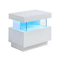 NACHTTISCH mit 1 Schublade & 1 Ablage + LEDs - MDF - Weiß lackiert - FABIO - Weiß, Holz (39/52/57cm) - Vente-Unique