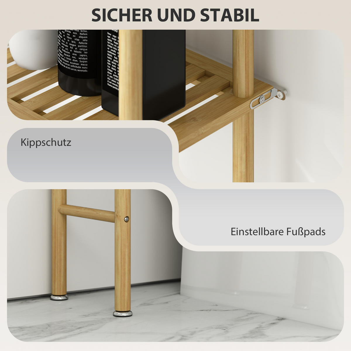 Toilettenregal Bambus Naturholz - Naturfarben, Holzwerkstoff (25.5/181/69cm) - HOMCOM