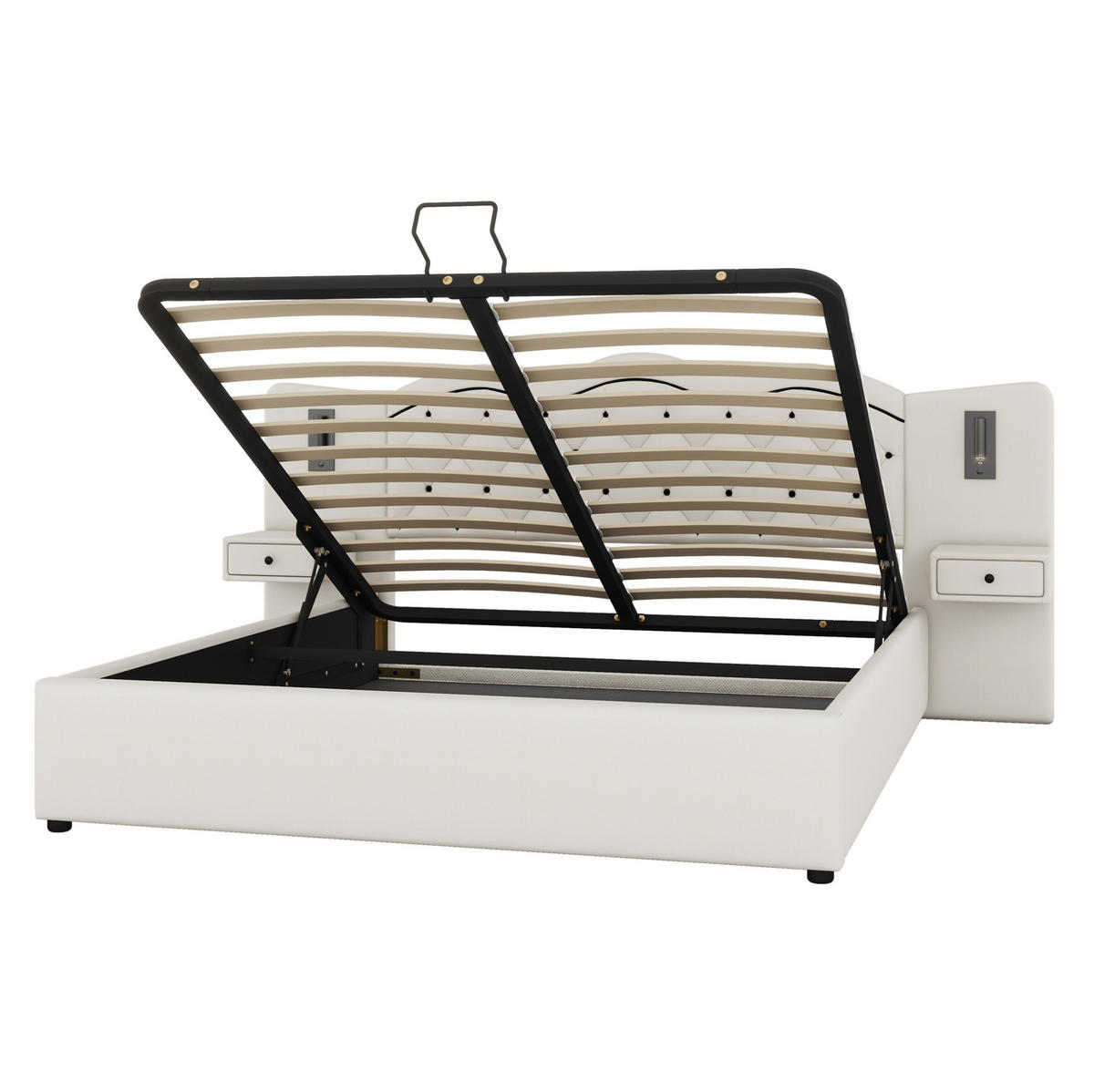 BETT gepolstert mit Stauraum und USB 180x200 cm Beige - Beige, Metall (180/200cm) - Meubliv