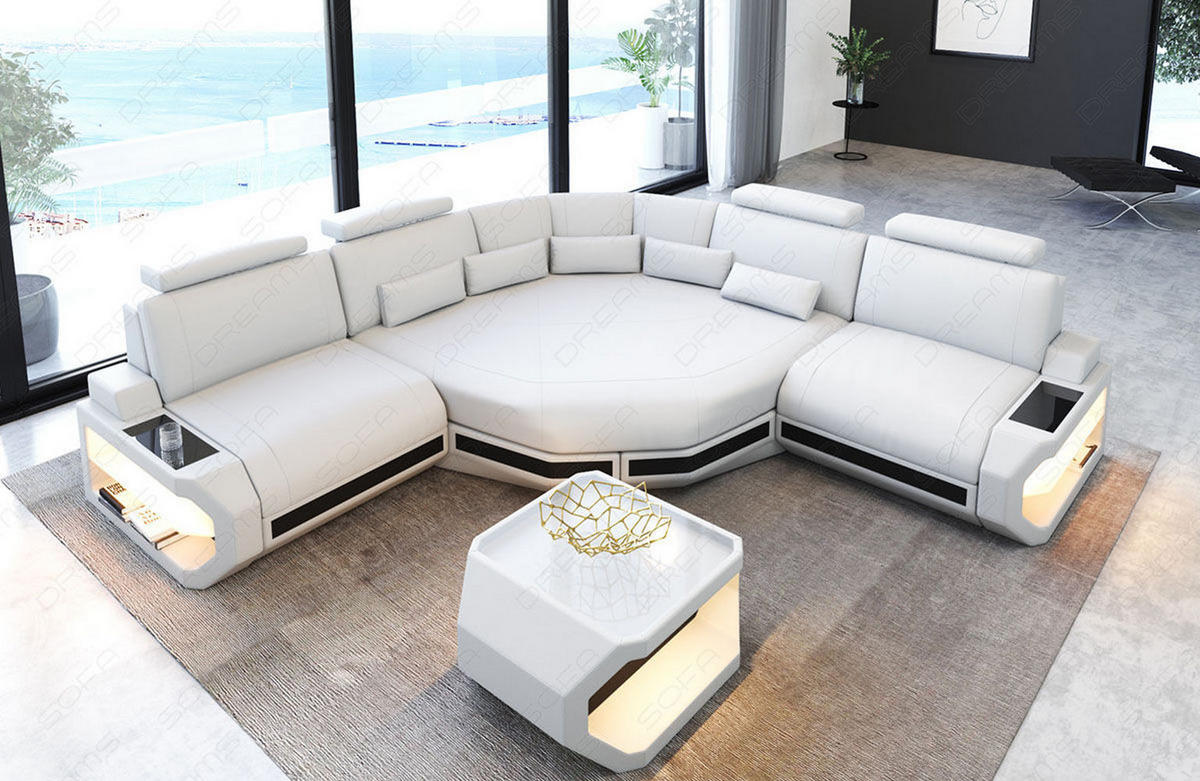ECKSOFA Asti L Mini - Schwarz/Weiß, Leder (280/280cm) - Sofa Dreams