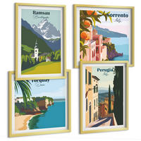 BILDER SET 4er Set - 50x50 cm & 40x60 cm Goldrahmen - Berglandschaften und Städte - Goldfarben, Kunststoff (50/50cm) - TULUP