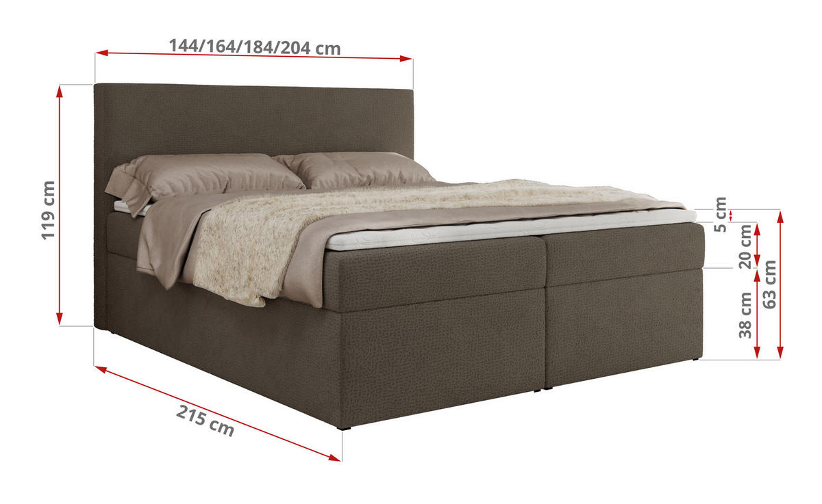 BOXBETT JAGUAR 160/200 - Braun Struktur - H4 - Braun, Holz/Textil (160/200cm) - MKS