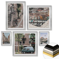 WANDBILDER 5er Set - 50x50 cm & 20x30 cm & 40x60 cm Silberner Rahmen - Elegante Muster auf Steinen - Silberfarben, Kunststoff (40/60cm) - ArtPrintCave