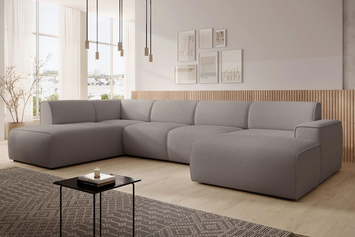 WOHNLANDSCHAFT Bouvi Graubraun links - Graubraun/Schwarz, Kunststoff/Textil (378/220cm) - Selsey