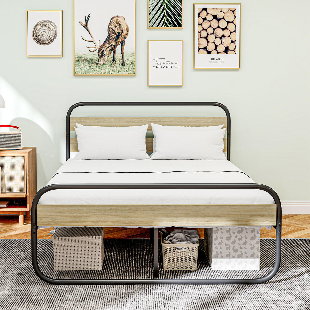 BETT 140x190 cm DE-14574 mit Kopfteil & Lattenrost Holzoptik - Eichefarben, Metall (140/190cm) - ComfortXL