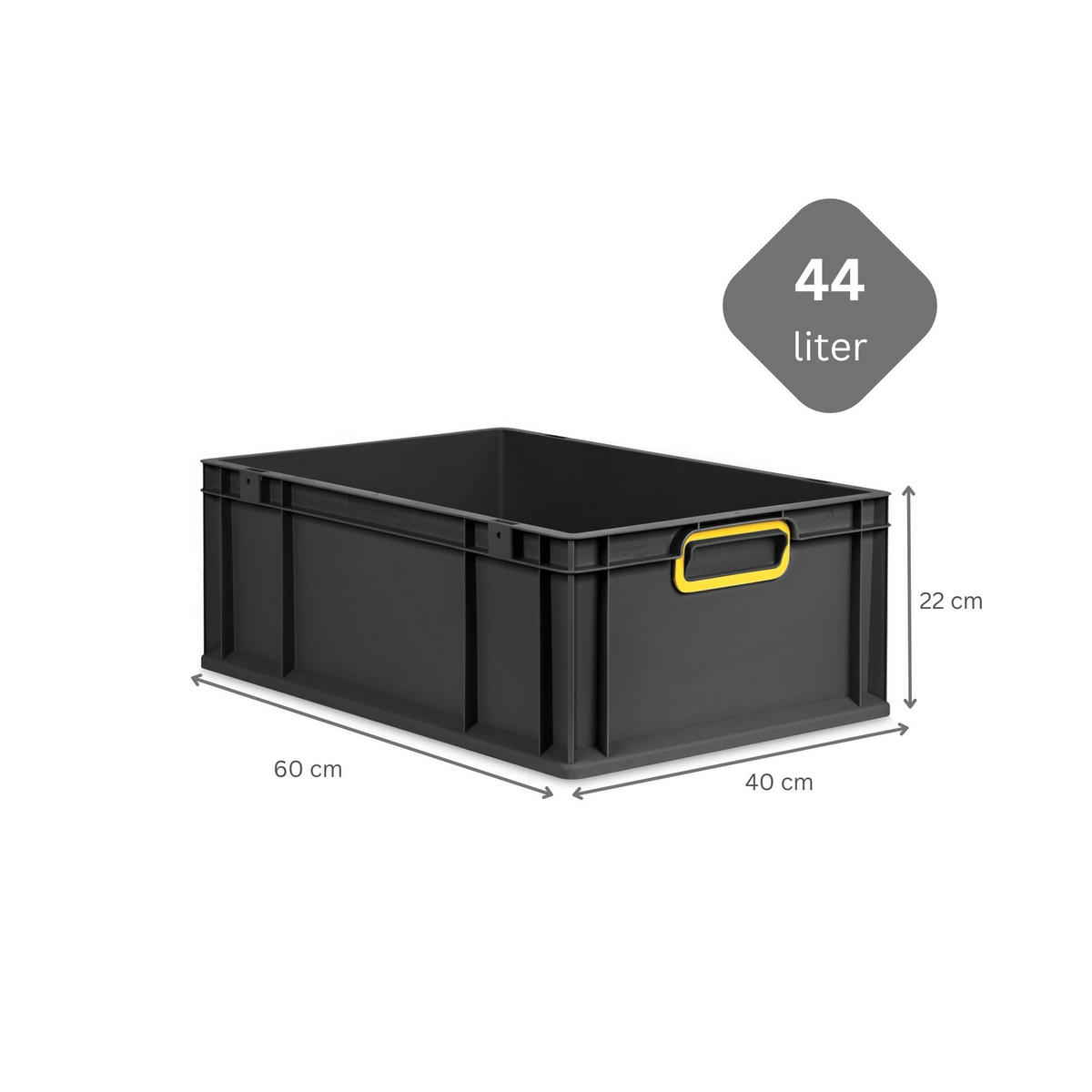 EUROBOX 4x NextGen Color mit Auflagedeckel 22x40x60 cm 44 Liter Schwarz Griffe gelb zu - Gelb/Schwarz, Kunststoff (40/22/60cm) - PROREGAL