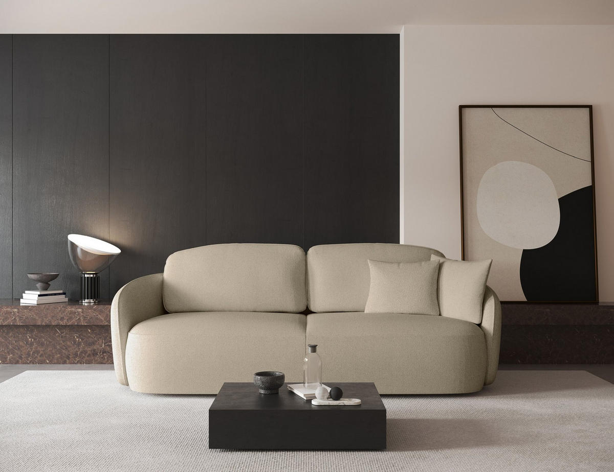 3-SITZER-SOFA Savoy Beige mit Schlaffunktion - Beige/Schwarz, Kunststoff/Textil (254/96/105cm) - Selsey