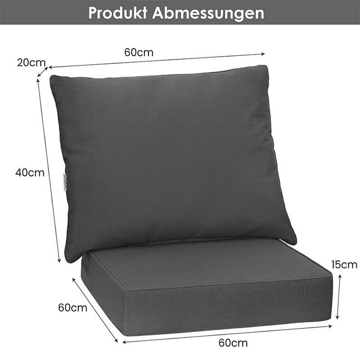 ZAHRADNÍ POLŠTÁŘ NA NÁBYTEK se sedacím a opěradlovým polštářem šedá barva - šedá, textil (60/55/60cm) - COSTWAY