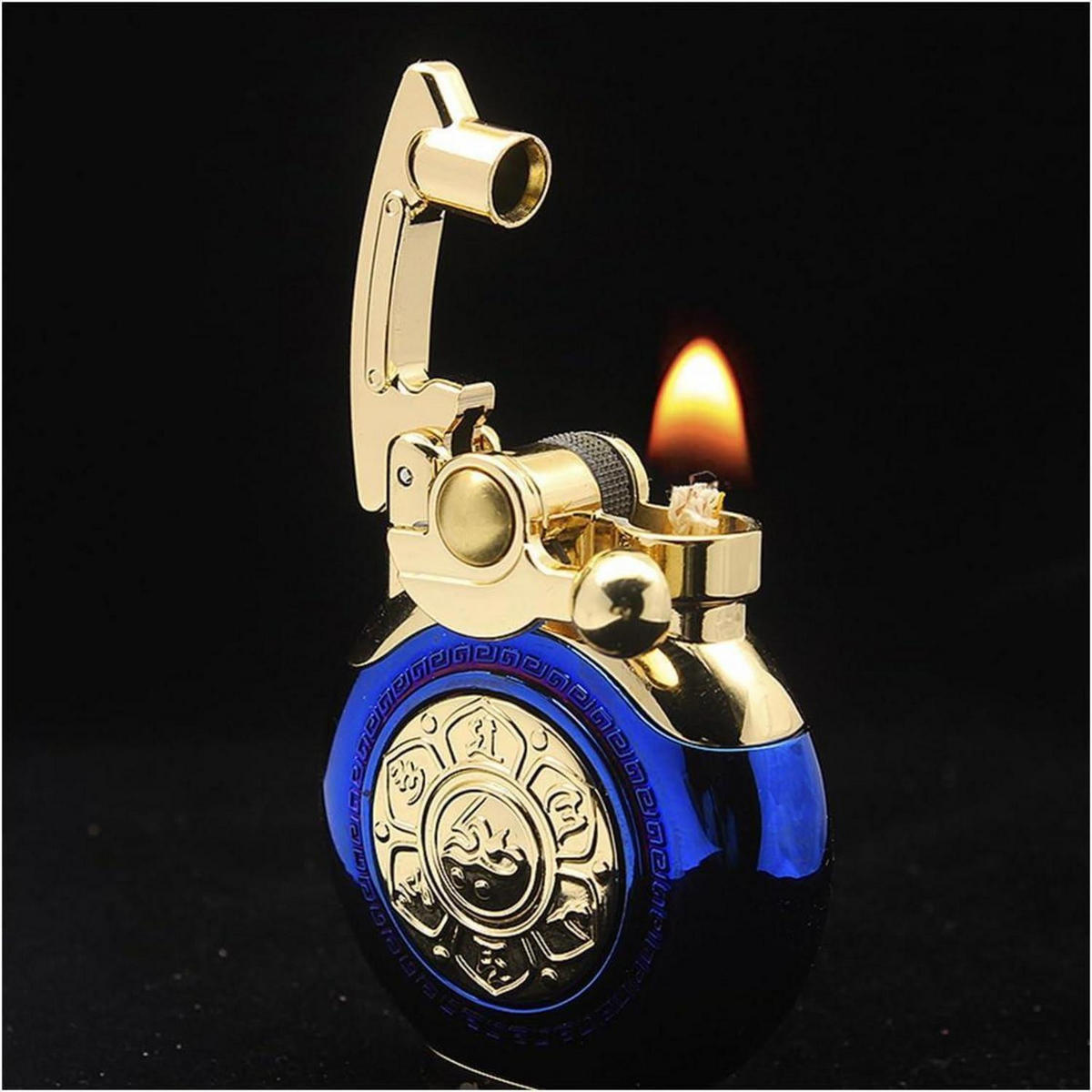 FEUERZEUG Vintage Blau Winddicht Rotierende Zündung - Multicolor, Metall (4/1.2/7cm)