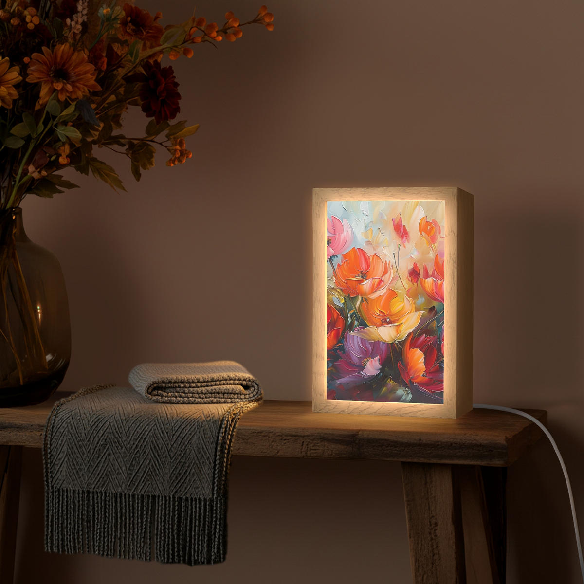 TISCHLEUCHTE Blumen - Bunt - Malerei - Abstrakt - Kunst 20x30 cm - Alufarben, Holzwerkstoff (8/20/30cm) - OnlyWow