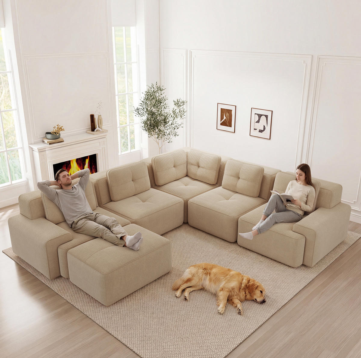 ECKSOFA modular Cord Beige - Beige, Kunststoff (104/382cm) - Meubliv