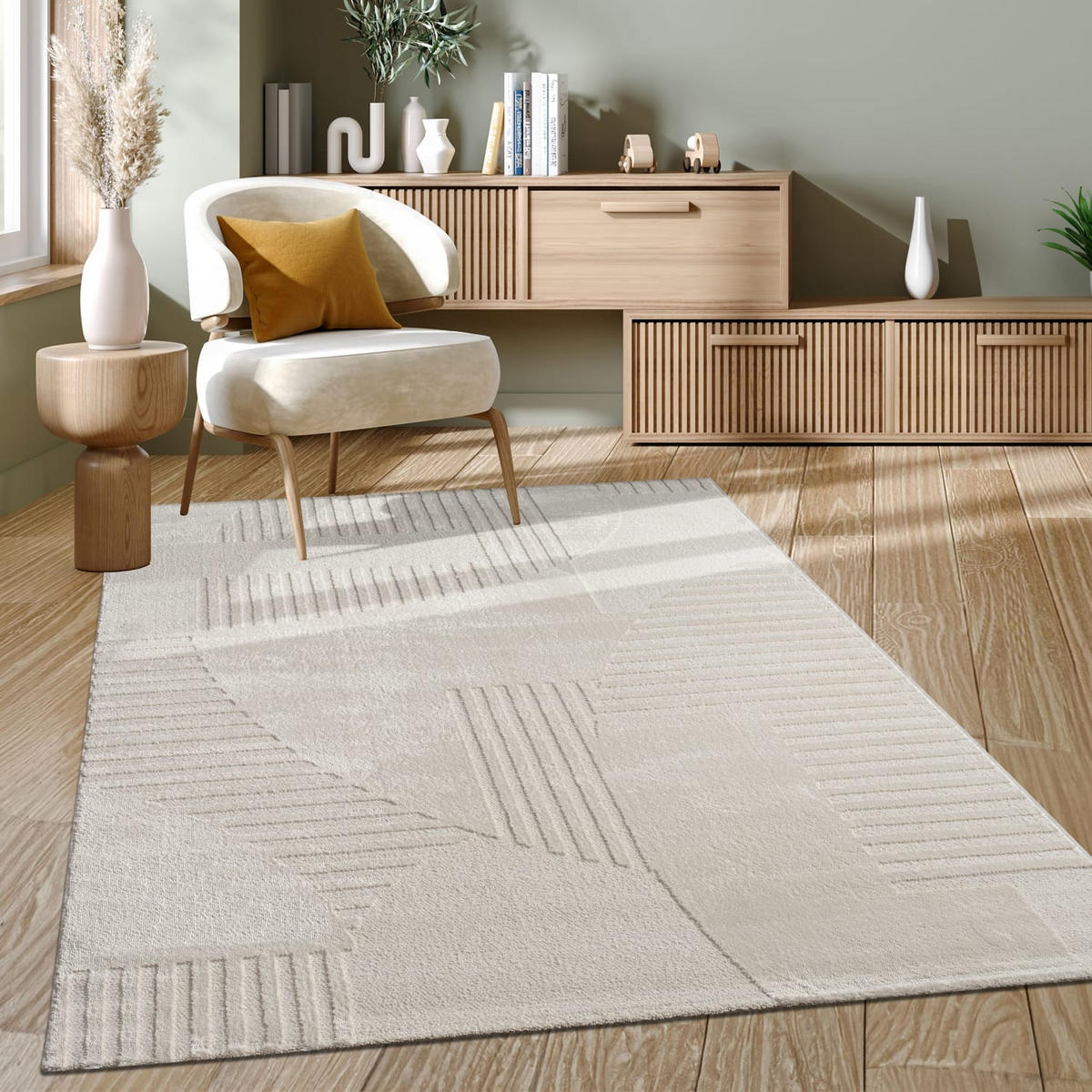 KURZFLORTEPPICH, mit Struktur, aus Polyester, Florhöhe 10 mm, Creme, 200 x 290 cm - Beige, Textil (290/200cm) - KADIMA DESIGN