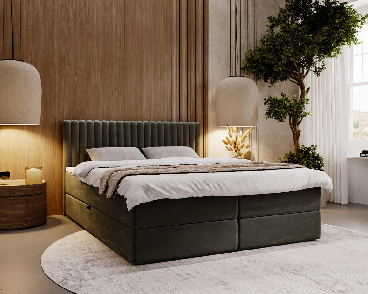 BOXBETT Marbella 160x200 Dunkelgrau - Dunkelgrau, Holz/Textil (160/200cm) - Graingold