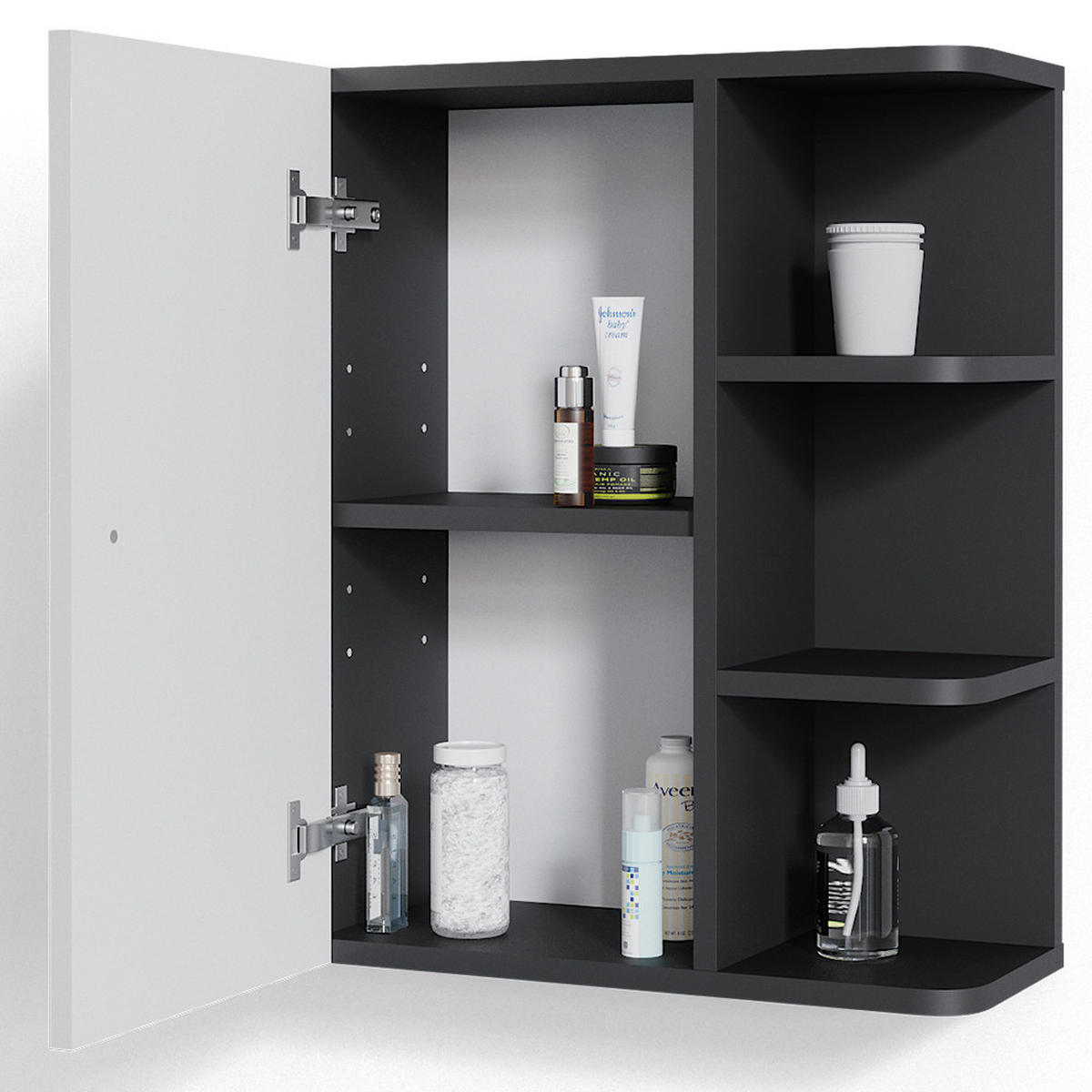 BADSCHRANK Fynn Weiß Hochglanz 47.2 x 59.2 cm - Weiß Hochglanz/Anthrazit, Holzwerkstoff (47.2/59.2/21cm) - Vicco