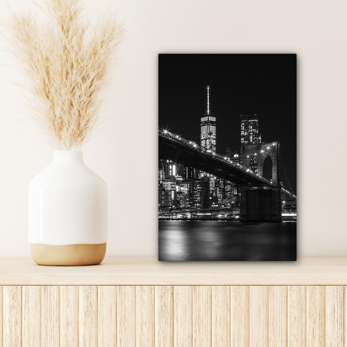 LEINWANDBILD New York - Brooklyn - Brücke Deko Wohnzimmer 20x30 cm - Schwarz, Textil (20/30cm) - MuchoWow