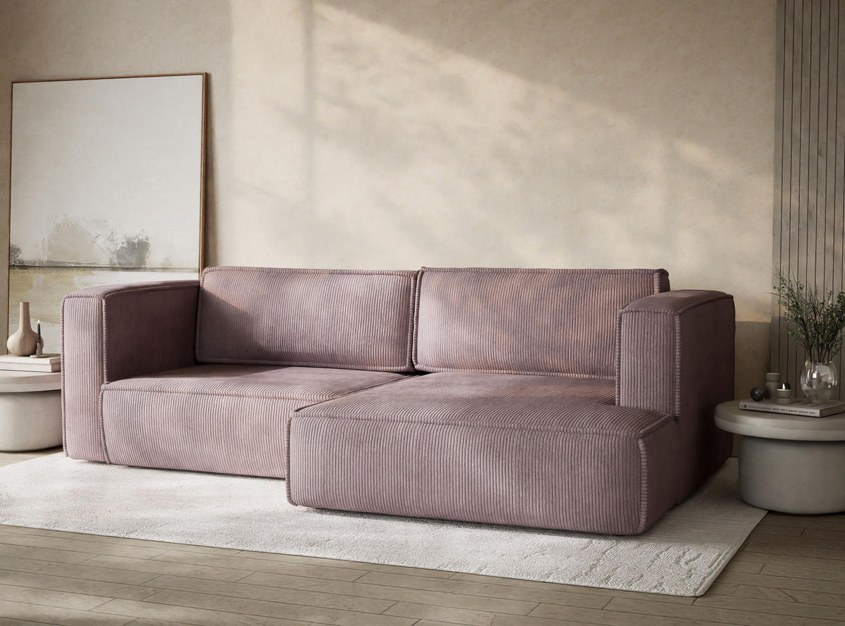 ECKSOFA MIT SCHLAFFUNKTION Velto Lila Samtstoff - Flieder/Schwarz, Holz/Holzwerkstoff (250/152cm) - Maison de Reve