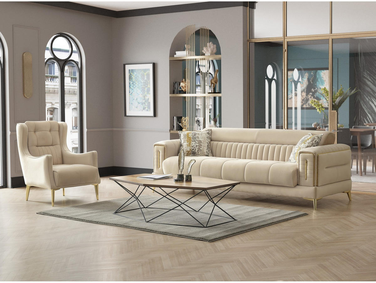 SITZGARNITUR Arica, Beige Stellvariante 2+1 - Beige, Holzwerkstoff/Kunststoff (180/80/95cm)