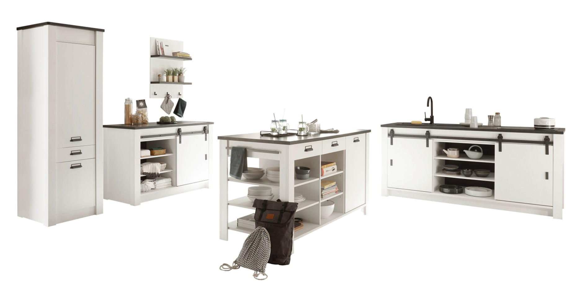 Furn.Design Küchen-Set Weiß, Anthrazit 201x201x64 cm
