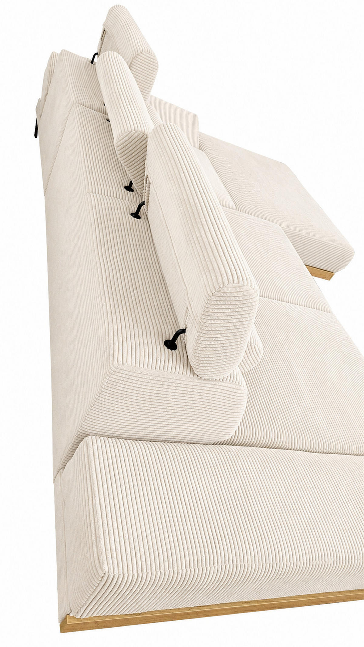 ECKSOFA MONTERO links, Ecru, elektr. Sitztiefe & Kopfstützen - Ecru/Schwarz, Textil/Metall (316/205cm) - KS Home Concept