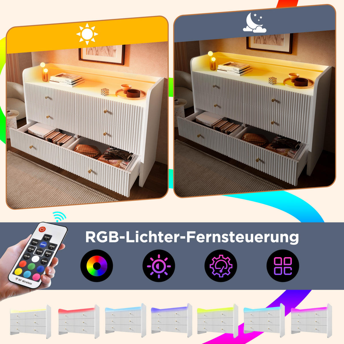 SIDEBOARD 120/40/75 cm Weiß aus Metall und Spanplatte mit LED-Beleuchtung - Weiß, Holzwerkstoff (40/75/120cm) - OKMYHOME