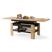 COUCHTISCH rechteckig Eiche Gold - Schwarz ausziehbar höhenverstellbar - Eichefarben/Schwarz, Holzwerkstoff (65/130/58cm) - designimpex