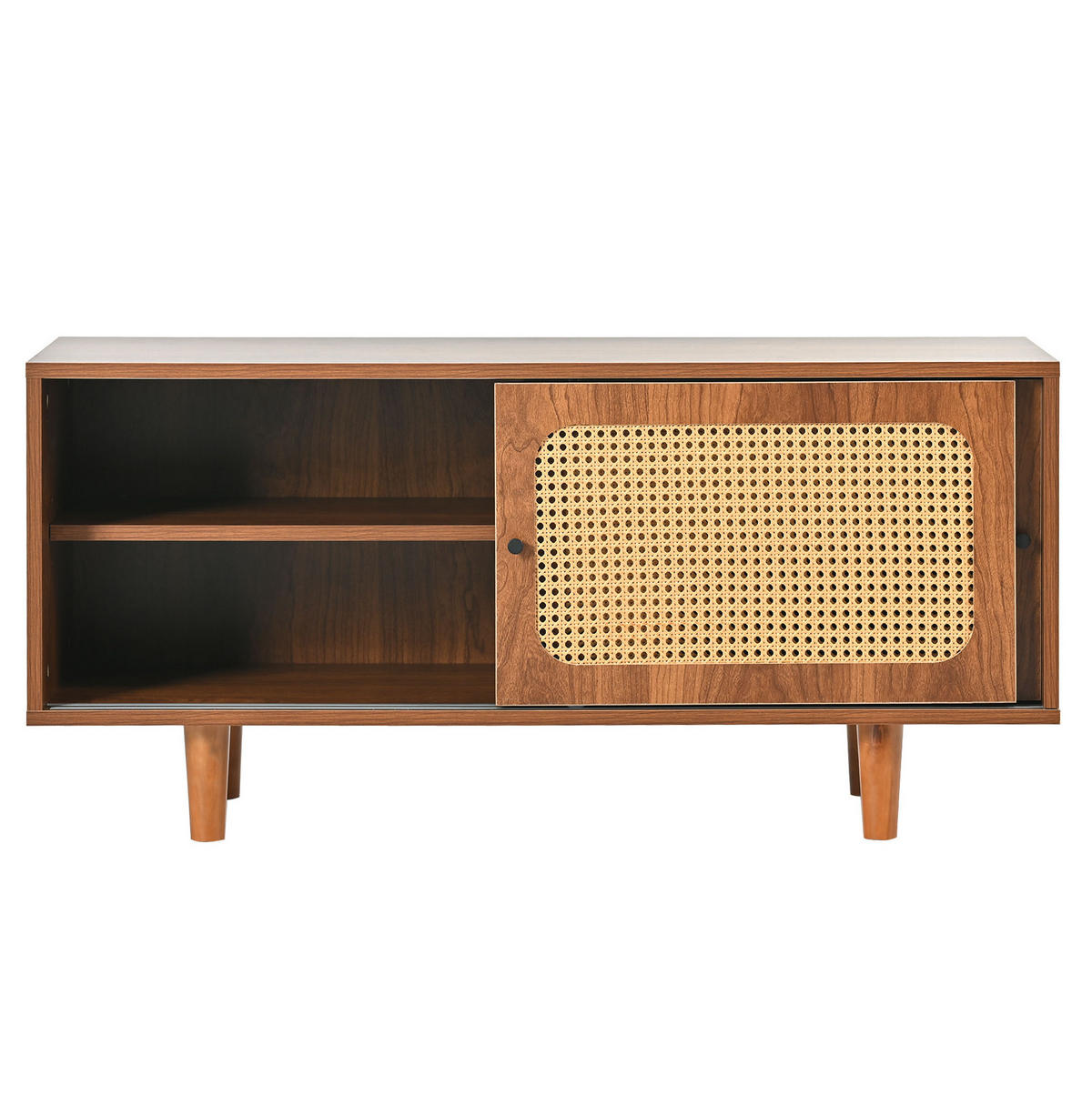 SIDEBOARD-SET 104/40/48 cm walnussfarben aus Spanplatte und Rattan mit Kommode und Schuhschrank - Walnussfarben, Holzwerkstoff (104/48/40cm) - OKWISH