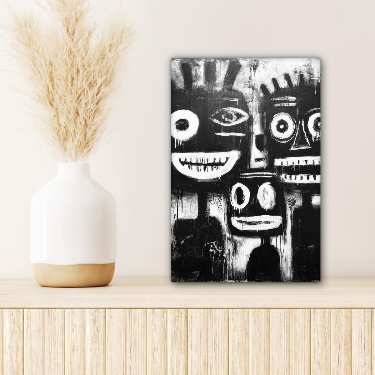 LEINWANDBILD Malerei - Figuren - Schwarz - Abstrakt Deko Wohnzimmer 20x30 cm - Schwarz, Textil (20/30cm) - MuchoWow