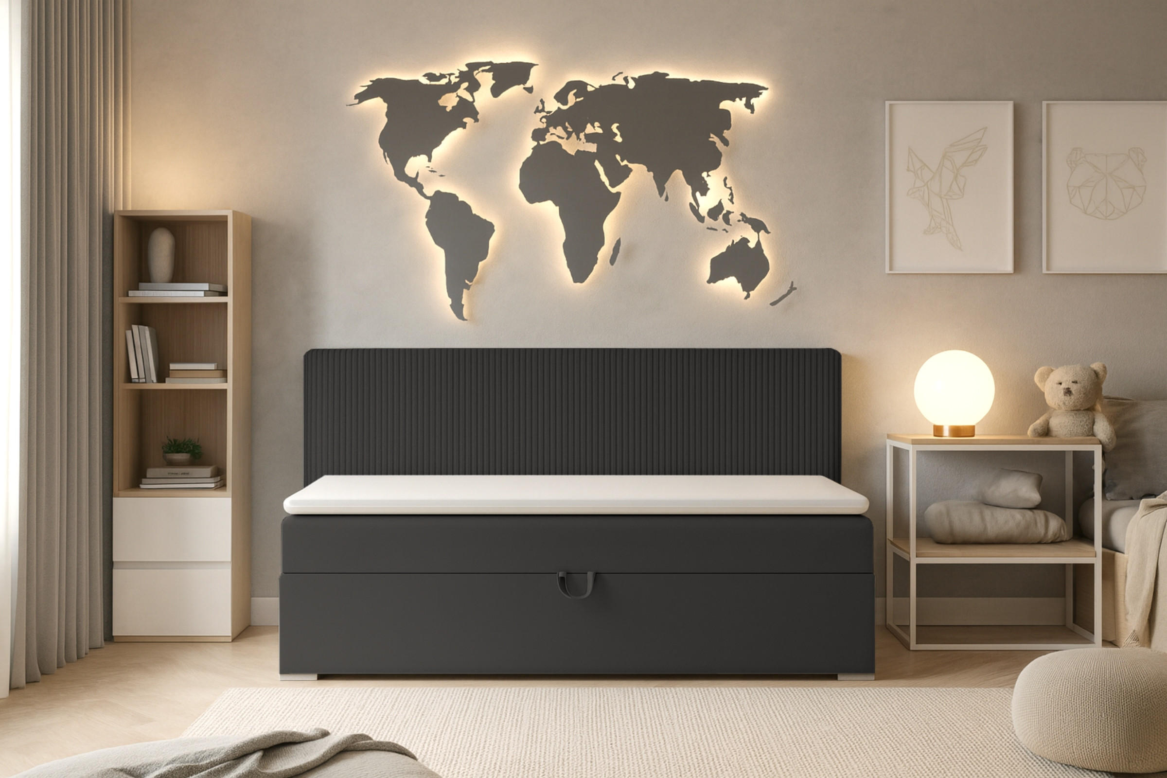 BOXBETT MATI BIS 90/200 Anthrazit mit Taschen-Federkernmatratze H4 - Anthrazit, Holz/Holzwerkstoff (90/200cm) - Deine Möbel 24