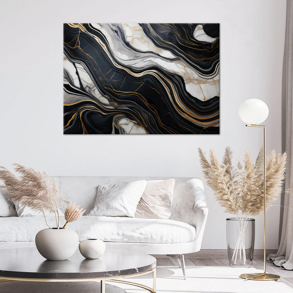 WANDBILD schwarz weißer marmor mit gold - Schwarz, Textil (120/80cm) - Feeby