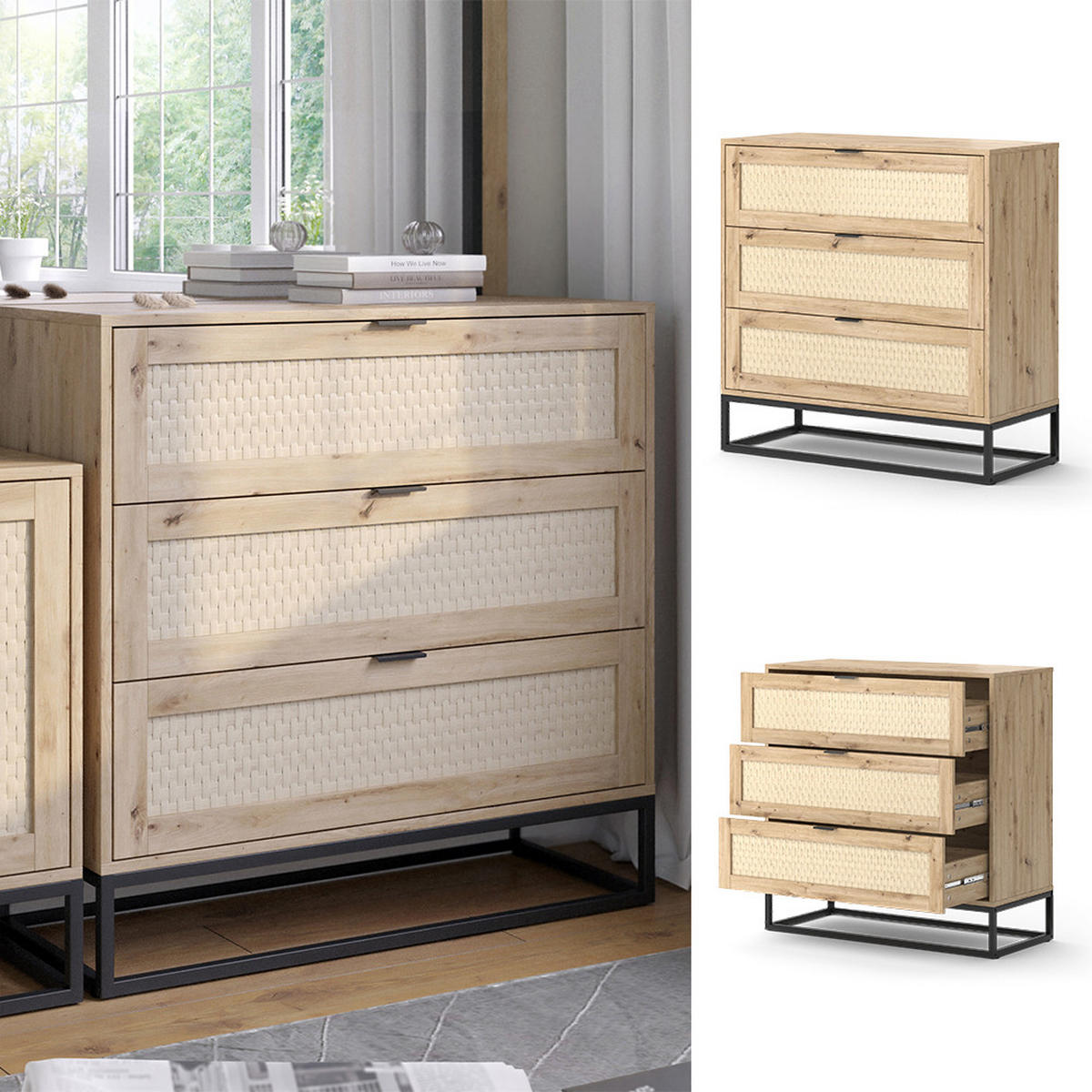 KOMMODE Natal Braun 140 x 92.5 cm mit 3x Schubladen - Braun, Holzwerkstoff (92/92.5/40cm) - Vicco