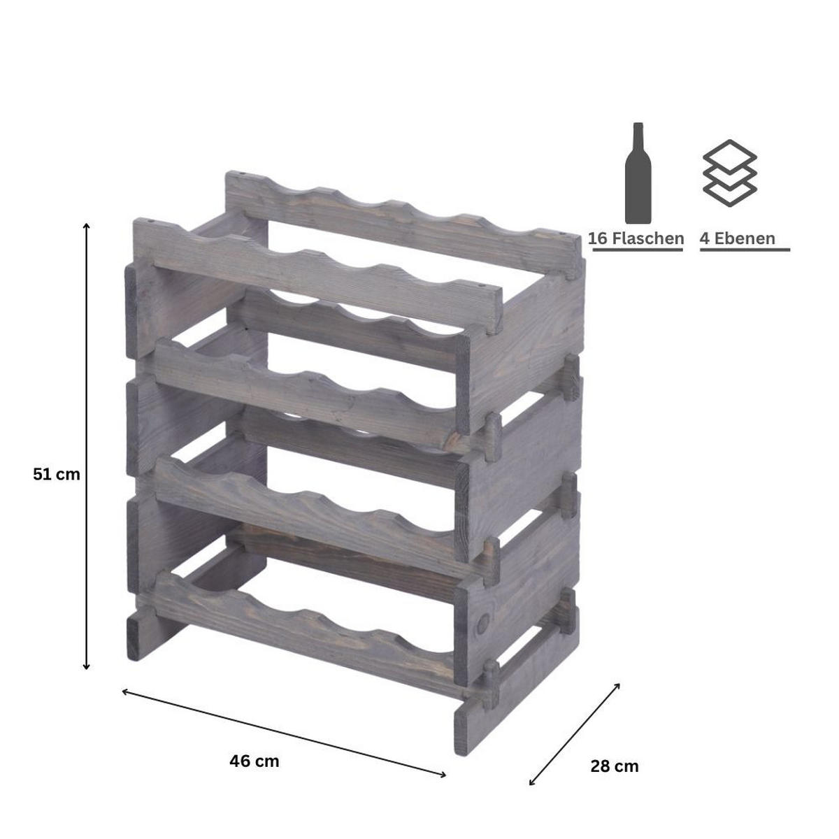 WEINREGAL VINOTECA FLEX PRO HxBxT 51x46x28cm 16 Flaschen auf 4 Ebenen Grau - Grau, Holz (46/51/28cm) - PROREGAL