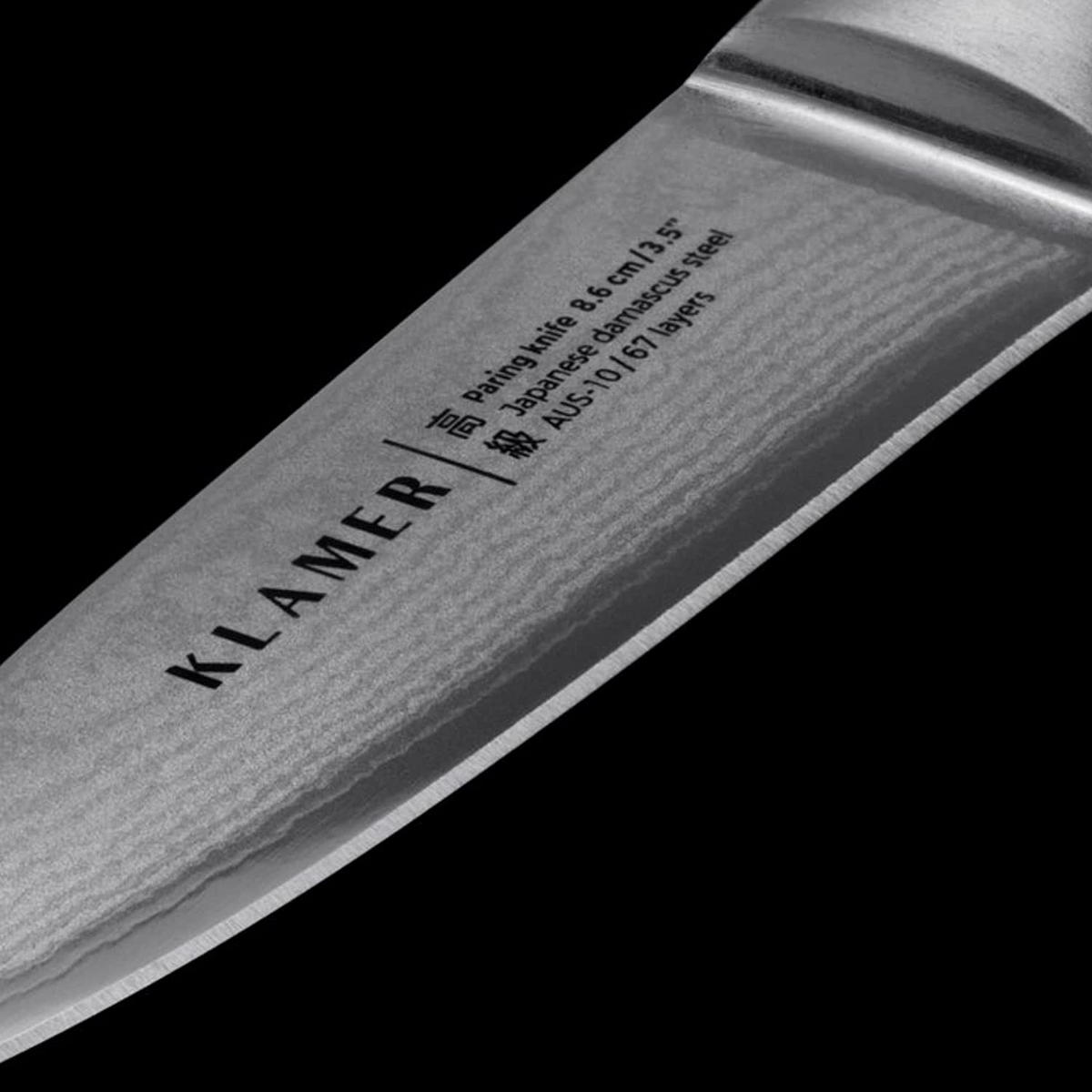 MESSER Damast Schälmesser 8,6 cm Pakkaholz - Schwarz, Metall (20cm) - KLAMER