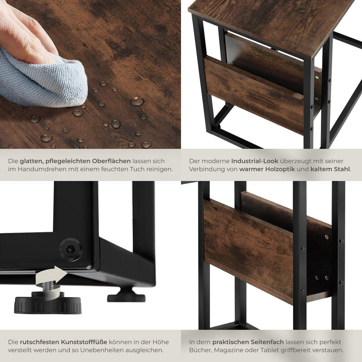 BEISTELLTISCH Wigan,55 x 36,5 x 60 cm,Industrial Holz dunkel, rustikal - Rostfarben, Holz (55/36.5/60cm) - tectake
