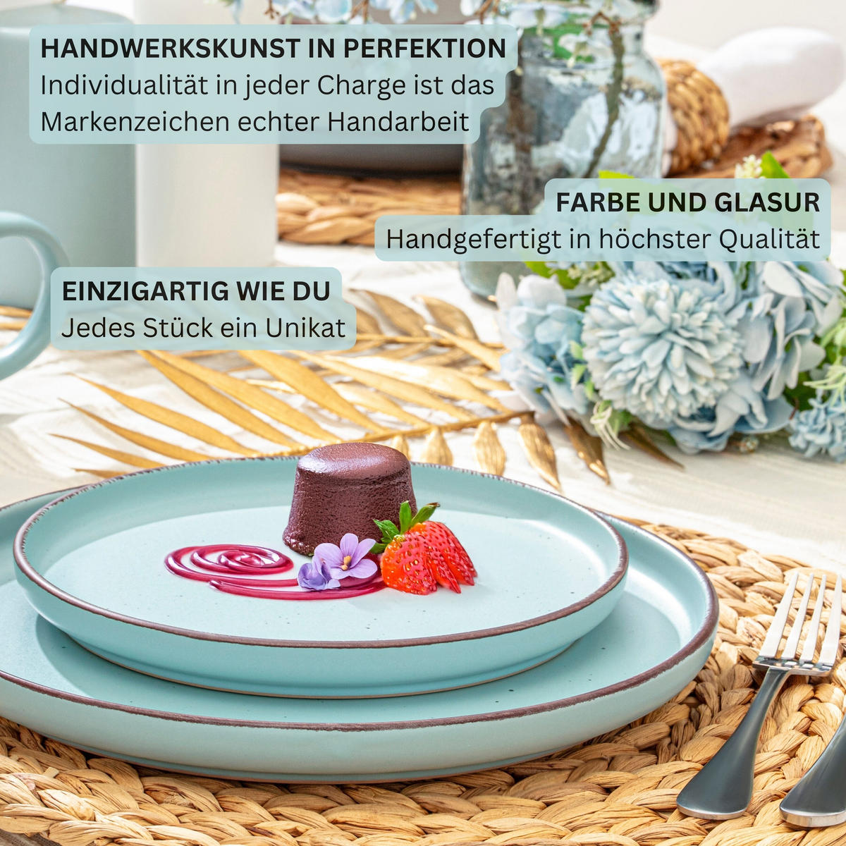 DESSERTTELLER BOMBAY BREEZE - 4 teilig aus Steingut - Hellblau, Stein (20.5cm) - Sänger