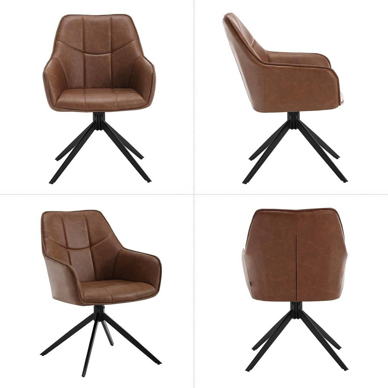 ESSZIMMERSTUHL 4er Set drehbar,Vintage Kunstleder, Hellbraun - Hellbraun/Schwarz, Kunststoff/Metall (58/86/63.5cm) - Woltu