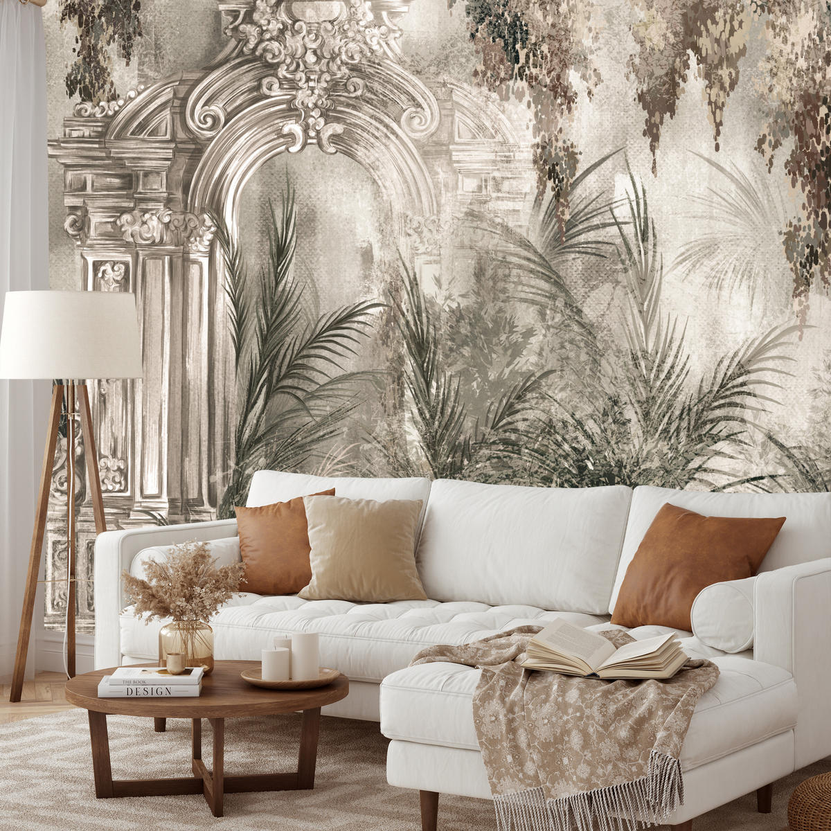 FOTOTAPETE für Wohnzimmer Kolumnen Tropen Pflanzen Palmen Natur 250x175 - Beige, Papier (250/175cm) - Muralo