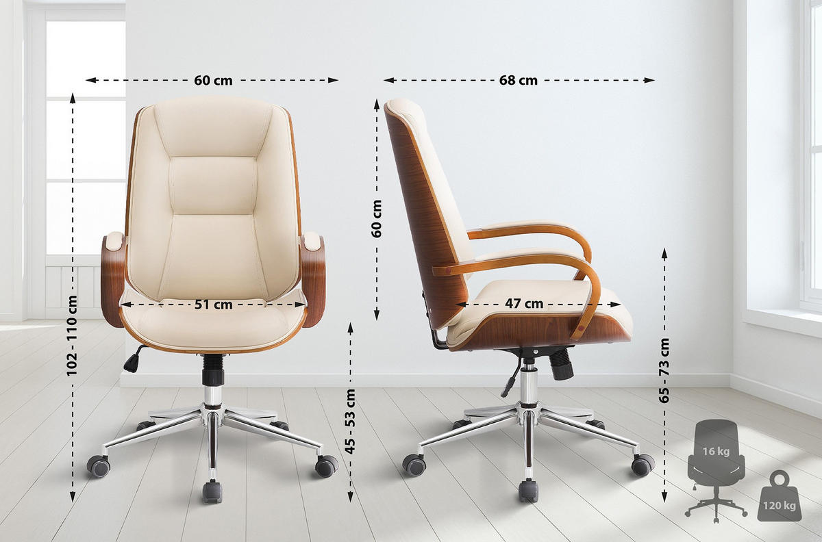 DREHSTUHL Lederlook walnuss/creme - Chromfarben/Walnussfarben, Textil/Metall (60/102/68cm) - CLP
