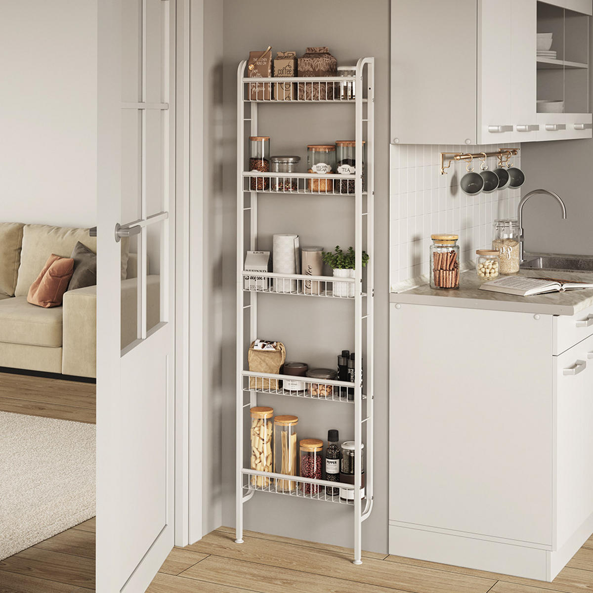 LEITERREGAL Klivo Weiß 44.5 x 160 cm mit 5 Regalböden - Weiß, Metall (44.5/160/11cm) - Vicco