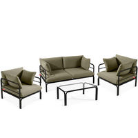 GARTENMÖBELSET RAMBE 4-tlg. 1x Tisch 2x Sessel 1x Sofa 2-Sitzer, mit Kissen, LOFT-STIL, Anthrazit/Beige - Dunkelgrau/Beige, Textil/Metall - KONSIMO®