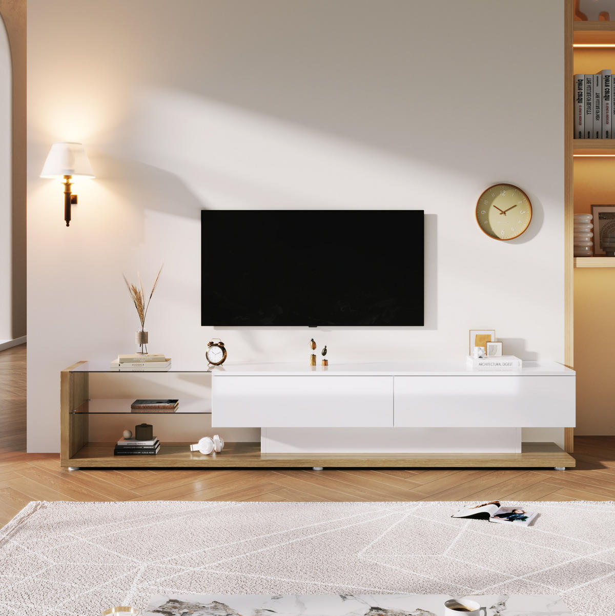 TV-LOWBOARD 170/36/38 cm mit 2 Schubladen und LED-Beleuchtung - Weiß, Holzwerkstoff (170/38/36cm) - BEAOK