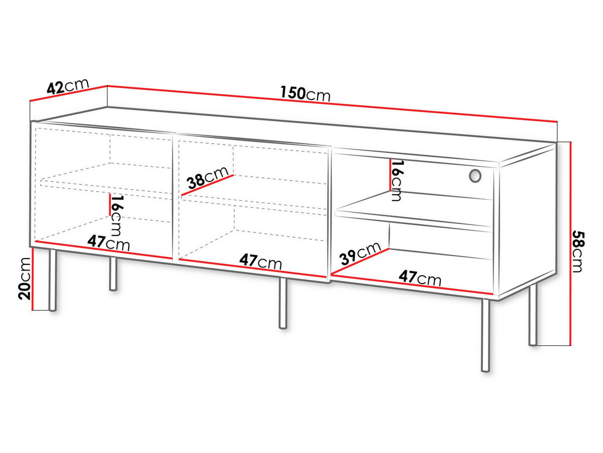 TV-ELEMENT Tacos 150 2D - Schwarz/Braun, Holzwerkstoff/Metall (150/58/42cm) - MIRJAN24